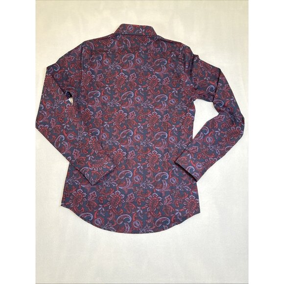 Express Men’s Shirt S Blue Red Floral Extra Slim Button Up Down Long Sleeve - Picture 8 of 9